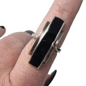 Sterling Silver 925 Vintage Black Onyx Art Deco Style Ring Sz 7 8.5g